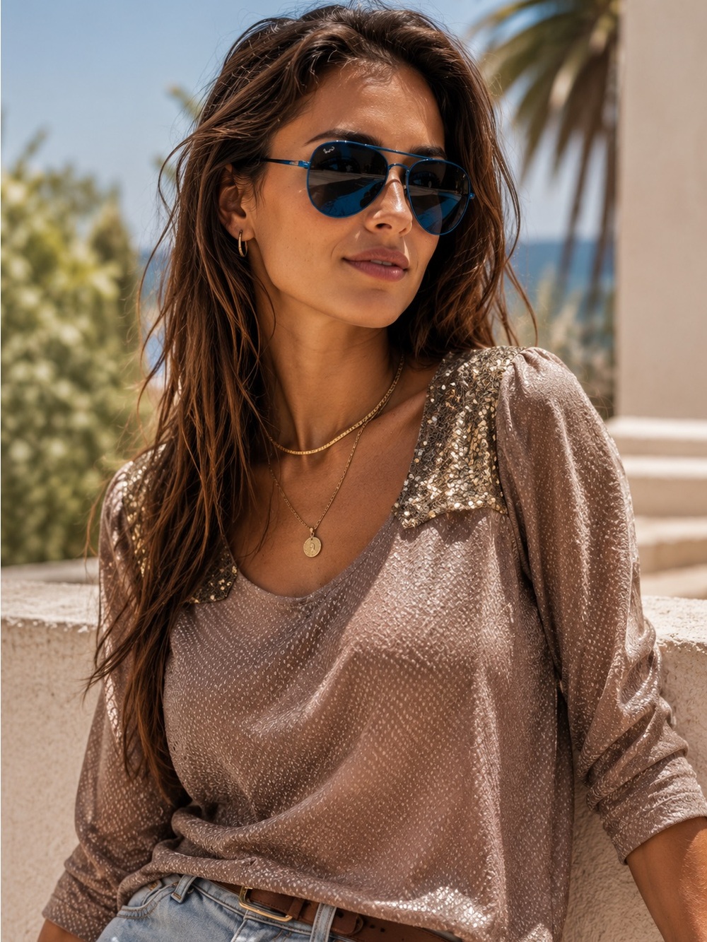 Sezane Blush Pink Sequin Blouse
